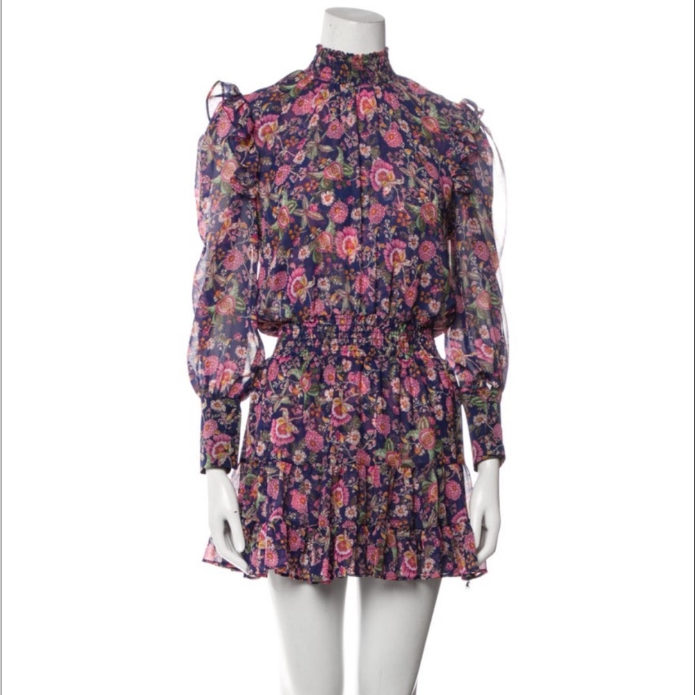 Misa Los Angeles Floral Dress - Navy and Pink